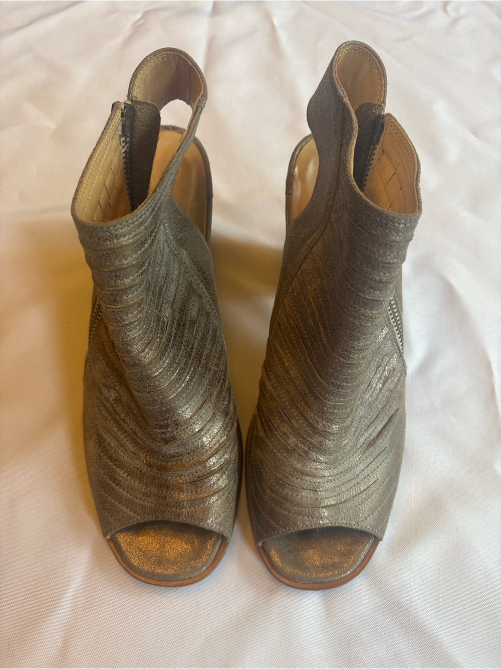 Paul Green Gold Metallic Peep-Toe Women's Side Zip Ankle Booties